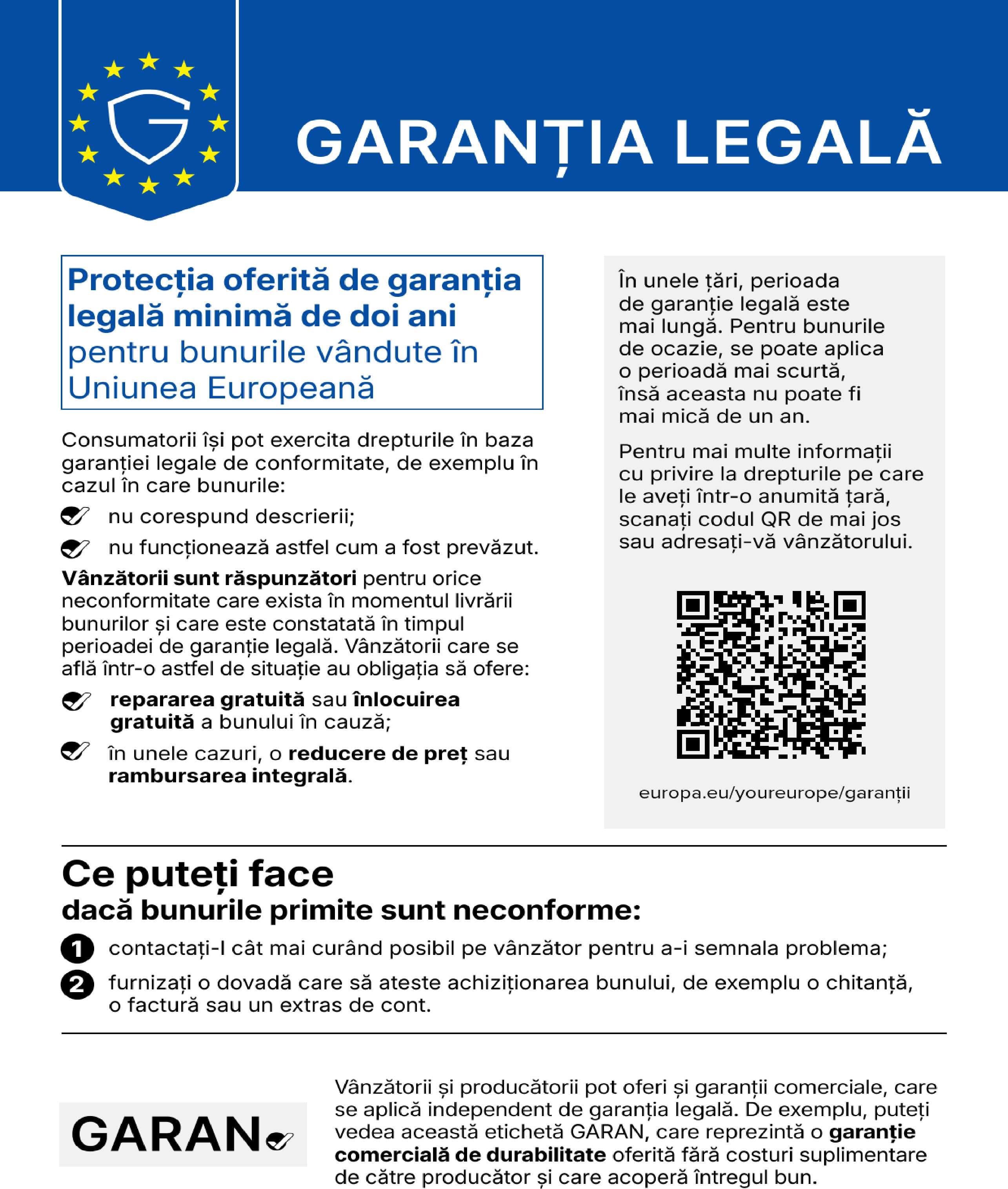 Notificarea armonizată privind garanția legală de conformitate — minimum doi ani pentru bunurile vândute în Uniunea Europeană